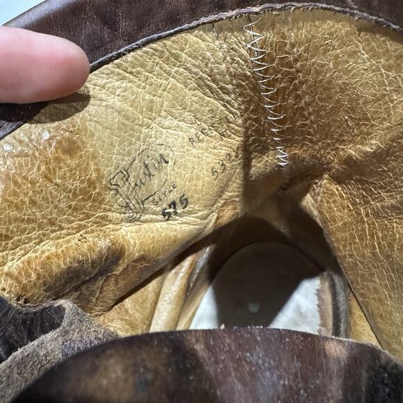 JUSTIN Brown Leather Lace Up Cowboy Boots Mens Size 9.5 B Roper 575 USA - Picture 8 of 10